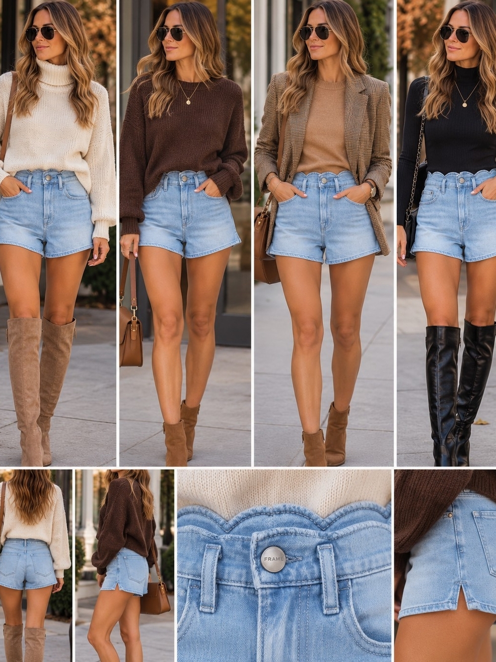 Frame Denim Light Blue Scallop Hem Jean Shorts